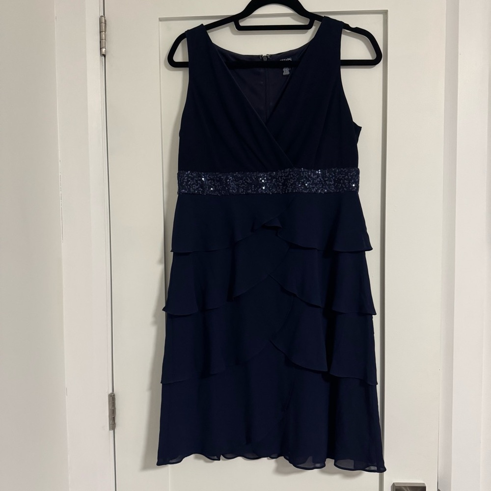 Chaps Navy Sleeveless Dress With Sequins